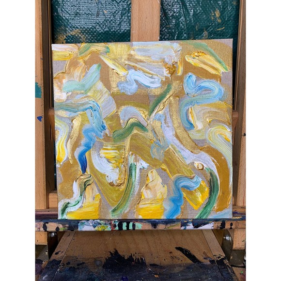 Original Gold Abstract Painting | Handmade Gold Artwork for Modern Home Decor - Picture 5 of 8